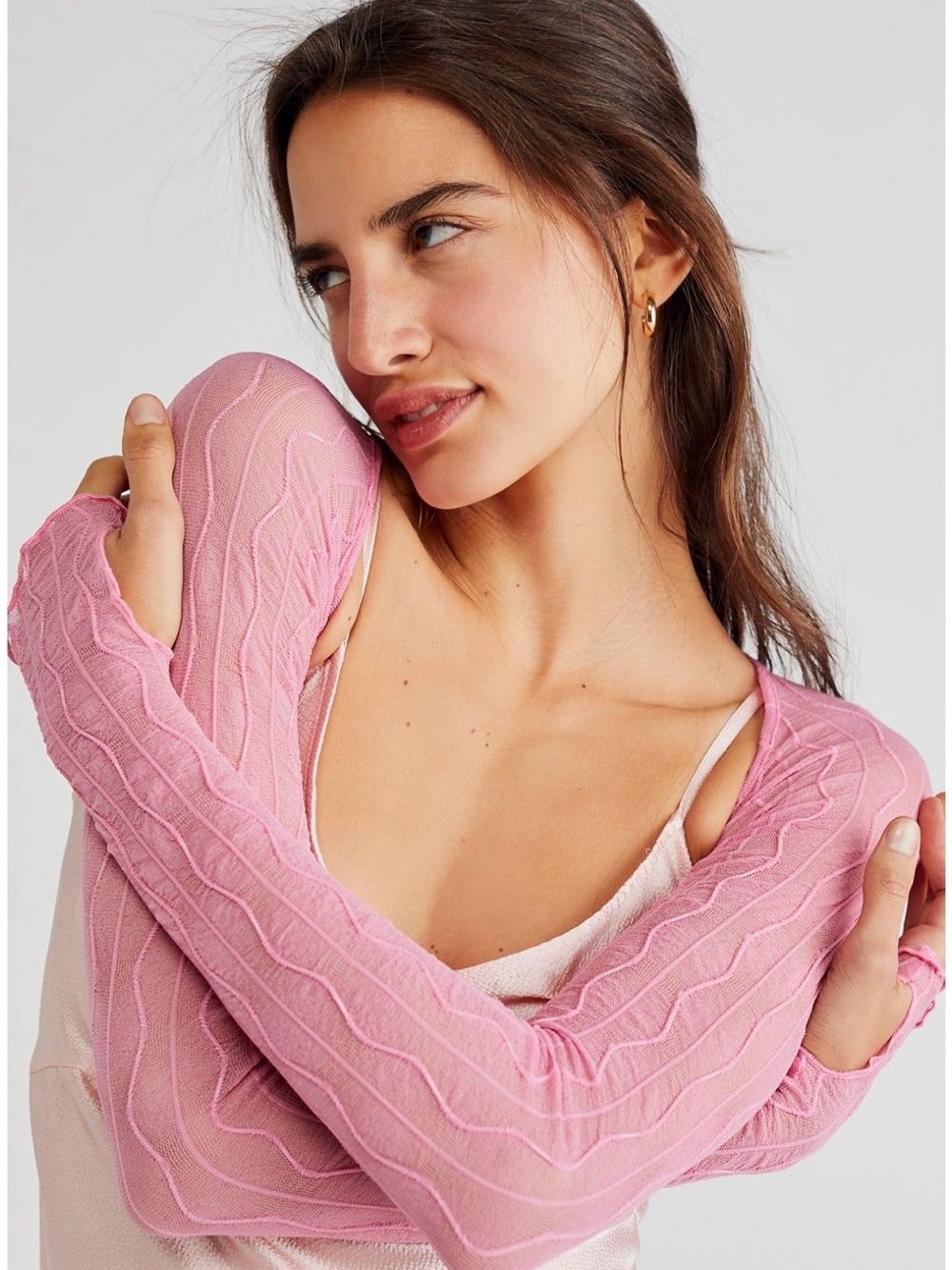 Sheer Pink Textured Bolero with thumb holes